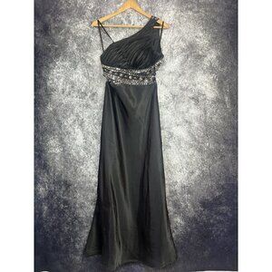 Mxi Dress Women 7 / 8 Black Beaded Asymmetrical Satin Gatsby Formal Regency Lux